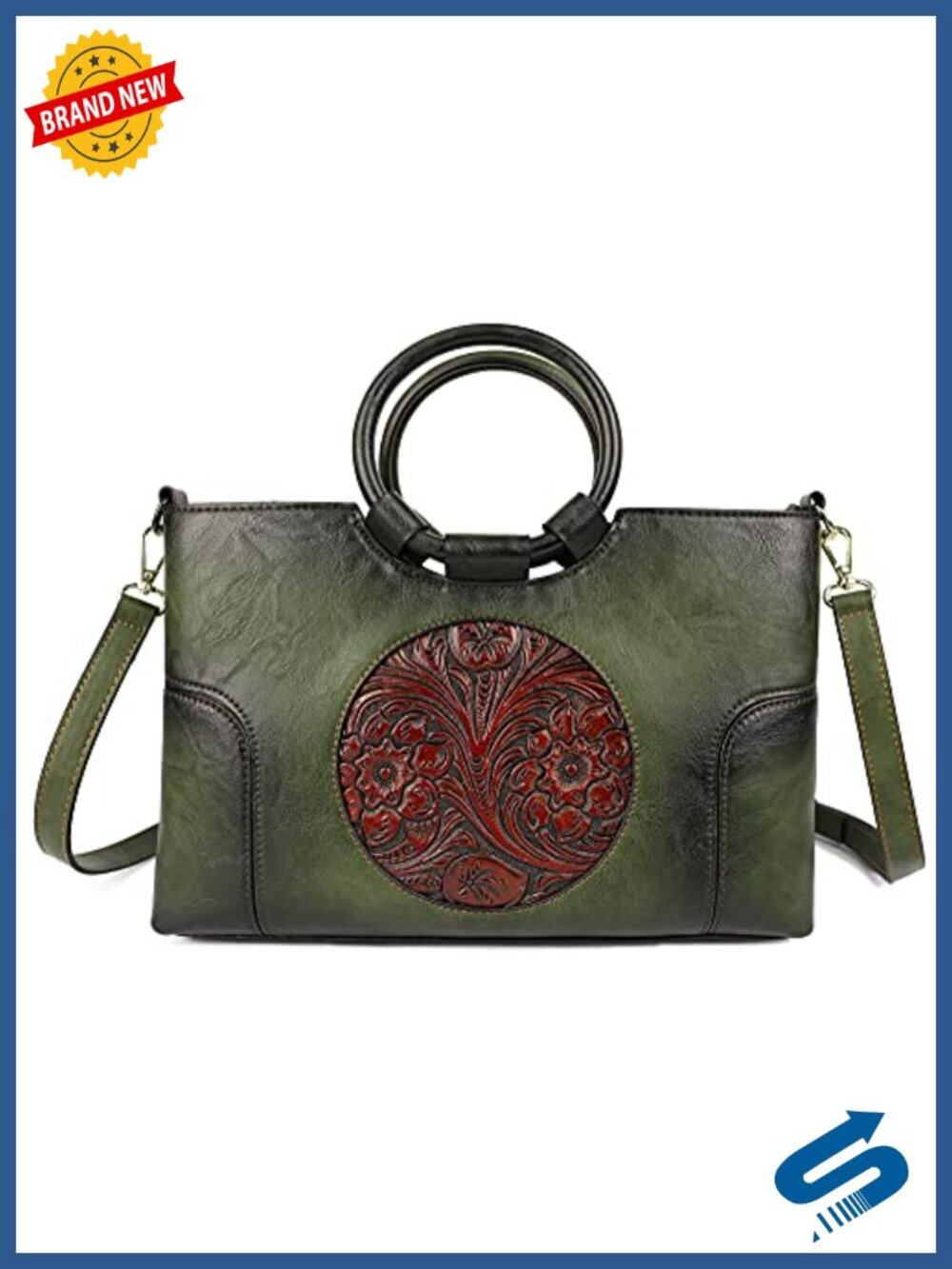 Vintage PU Leather Top Handle Satchel Bag Embossed Mandala Totem Shoulder